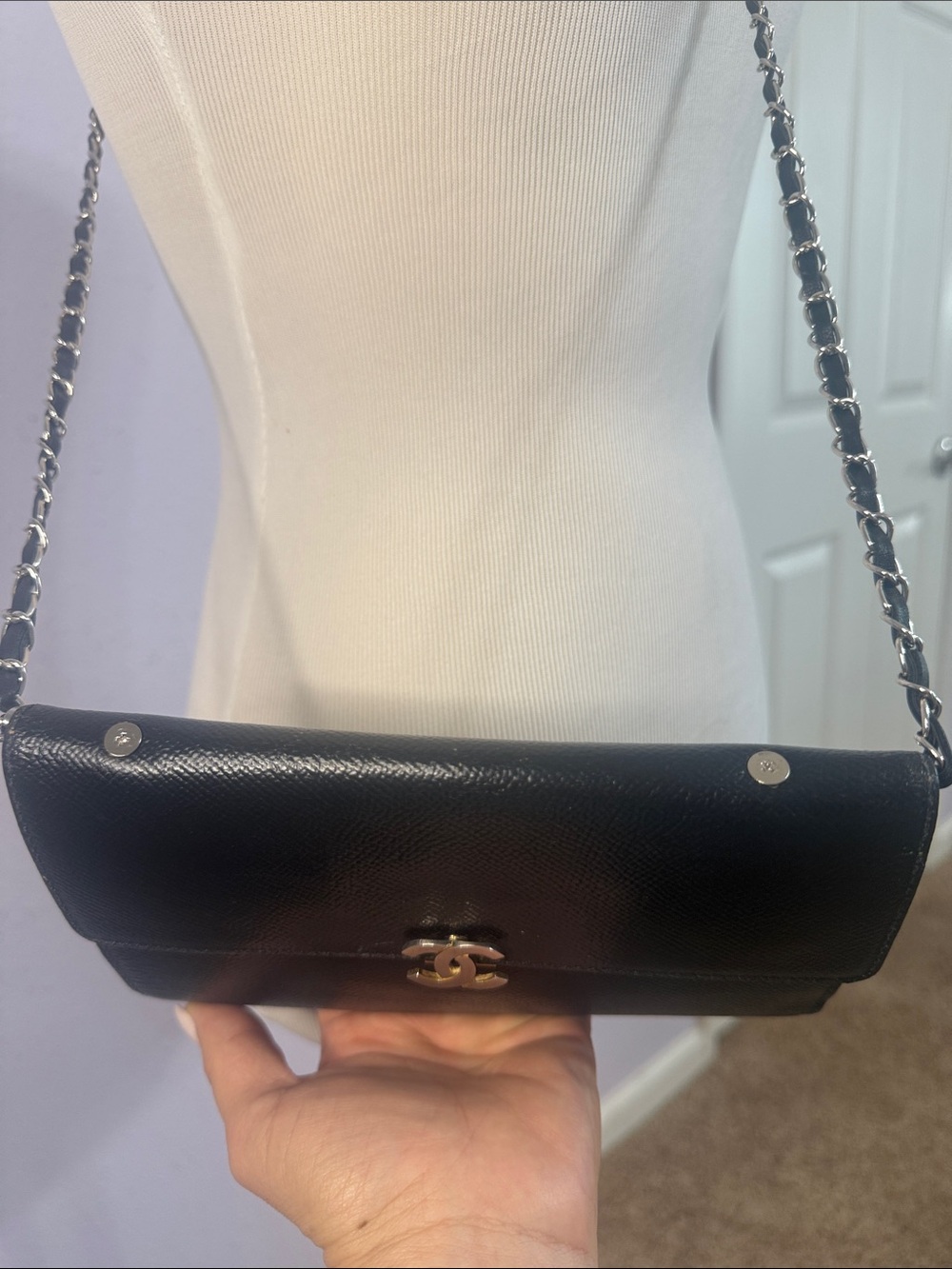 Vintage Chanel Women Black CC Flap Wallet on Chain - Picture 3 of 14